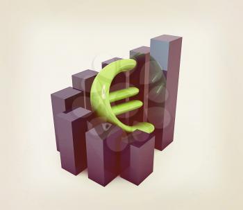 Currency euro business graph on white background. 3D illustration. Vintage style.