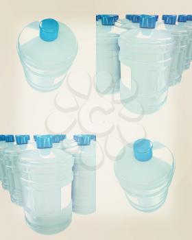 Set of bottle with clean blue water  on a white background. 3D illustration. Vintage style.