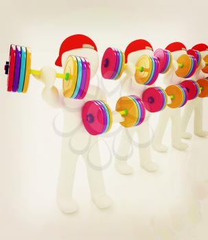 3d mans with colorfull dumbbells on a white background. 3D illustration. Vintage style.