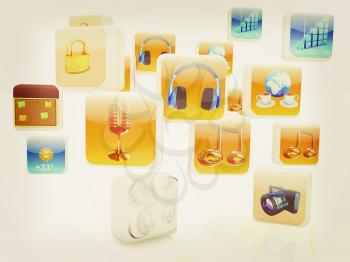 Cloud of media application Icons on a white background. 3D illustration. Vintage style.