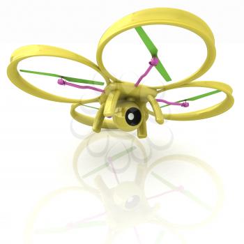 Drone, quadrocopter, with photo camera. 3d render
