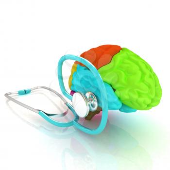 stethoscope and brain. 3d illustration