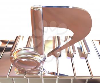 Chrome note on a piano. 3D illustration
