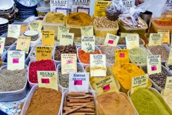 Photo of market place with varicolored spices