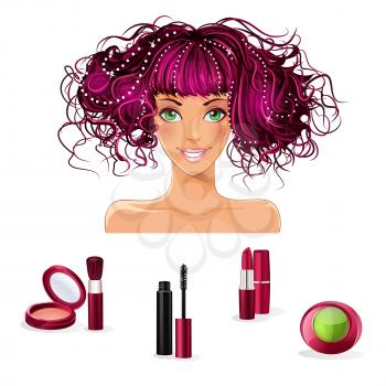 Royalty Free Clipart Image of a Girl With Makeup