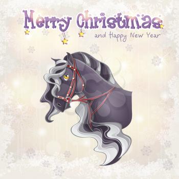Royalty Free Clipart Image of a Christmas Greeting With a Horse on the Front