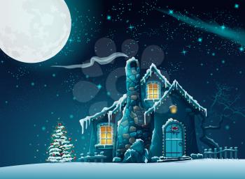 Royalty Free Clipart Image of a House in Winter