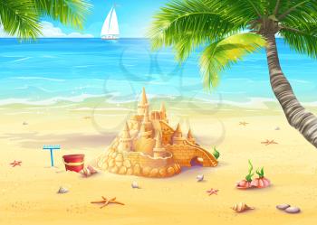Royalty Free Clipart Image of a Sandcastle on a Beach
