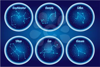 Royalty Free Clipart Image of a Set of Zodiac Stars