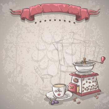 Royalty Free Clipart Image of a Coffee Grinder and Cup
