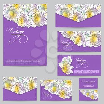 Set design for business cards, envelopes, postcards. floral backgrounds