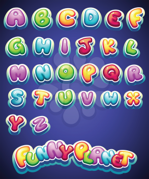 Set of cartoon colored letters for decoration of different names for games. books and web design