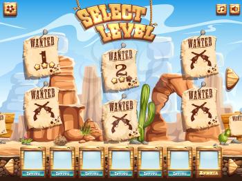 Example of level selection screen for the computer game Wild West