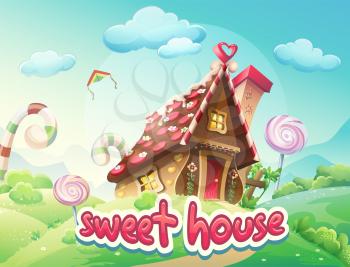 Illustration Gingerbread House with the words sweet house