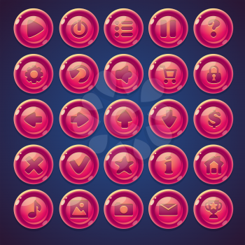 Set pink maroon round buttons for web video game