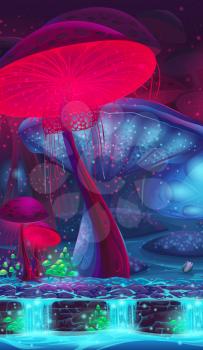 Magic Mushroom Hollow - mystical vertical vector background  for game design