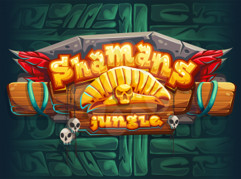 Jungle shamans game user interface main window screen. Vector illustration for web mobile video game.