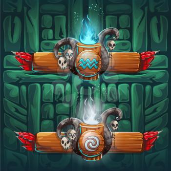 Set shaman boosters - symbols of the four elements. The characters of the clan, tribe, vector illustration cartoon style. To create video games and web.