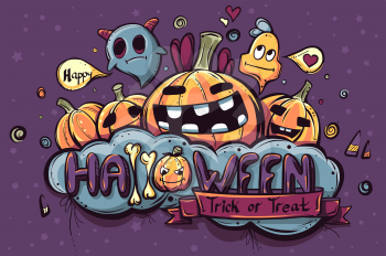 Colored hand drawn Halloween doodles - vector illustration