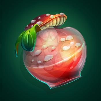 Vector illustration a bottle with a potion and a mushroom lid on green background