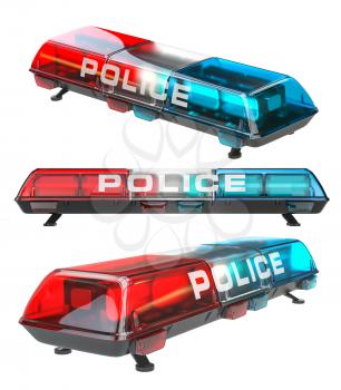 Police car siren emergency light isolated on white background. 3d illustration