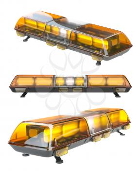 Orange flashing siren emergency lights of police, ambulance or fire rescue car. 3d illustration