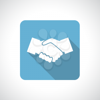 Hands shake icon with shadow. Square icon. Flat modern design.