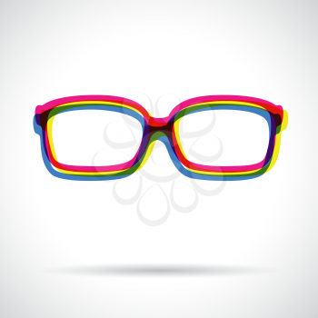 Sun glasses icon. Anaglyph 3d symbol with shadow.