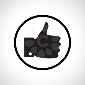 Thumb up icon. Black flat symbol with shadow. Approval concept