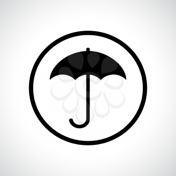 Umbrella in a circle. Black flat icon with shadow. Safety, protection, rain, autumn season concept.