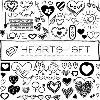 Hand drawn set of hearts and arrows for Valentine's day, wedding, birthday and other occasions.  Vector illustration