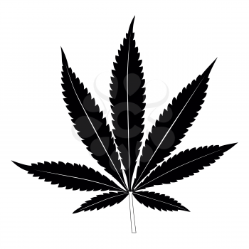 Black marijuana leaf on white background. Isolated vector illustration.