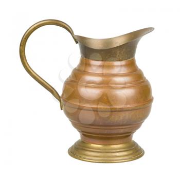 Brass jug isolated on white. Vintage kitchenware.