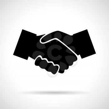 Handshake. Black flat icon with shadow. Business, agreement, meeting and congratulating concept.