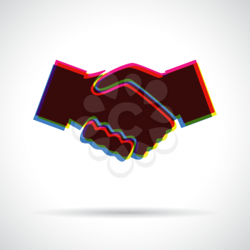 Handshake icon. Anaglyph 3D symbol with shadow. Approval concept.