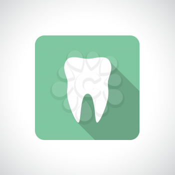 Tooth icon with shadow. Square icon. Flat modern design.