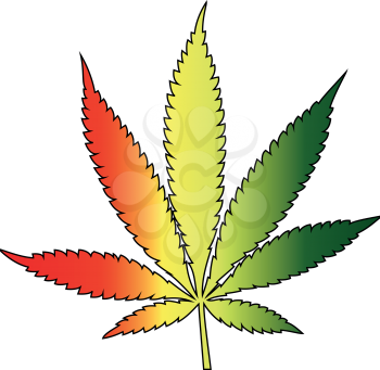 Cannabis leaf with rastafarian flag colors, vertical. Vector illustration.