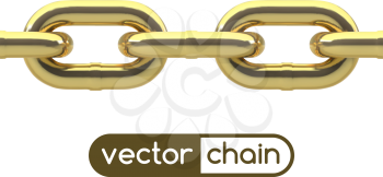 Seamless oval link chain set in gold isolated on white.