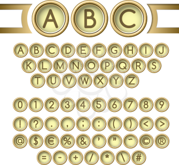 Vintage letters set. Golden typewriter buttons alphabet