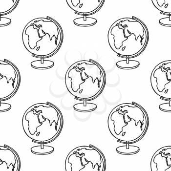 Back to School doodle seamless pattern. Line art sketchy cartoon Earth Globe. Design element for wallpapers, web site background, wrapping paper, sale flyer, scrapbooking etc. Vector illustration