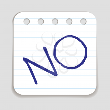 Doodle NO word icon. Blue pen hand drawn infographic symbol on a notepaper piece. Line art style graphic design element. Web button with shadow. Forbidden, disagreement, political protest concept. 