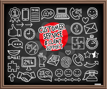 Doodle Customer Service icons set. Freehand drawn graphic elements. Vector illustration.