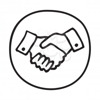 Doodle Shaking Hands icon. Infographic symbol in a circle. Line art style graphic design element. Web button. Friendship, agreement, greeting, support concept.