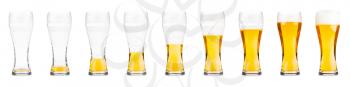Glasses with beer showing a drinking sequence. 