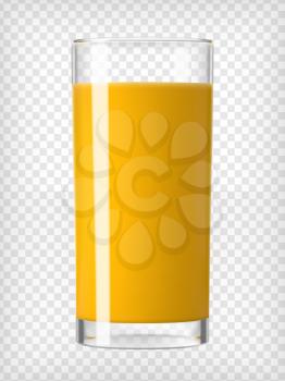 Orange juice glass. Fruit organic drink. Healthy diet. Clean eating. Tall glass with beverage. Transparent  photo realistic vector illustration. 