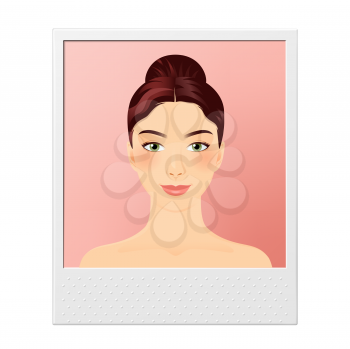 Retro style photo of a young girl. Smiling woman portrait. Clean skin, cosmetics concept, fresh healthy face, beautiful model. Graphic design element for a photography ad or poster, avatar.