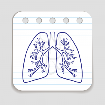 Doodle Lungs icon. Infographic symbol hand drawn with pen. Scribble style graphic design element. Web button. Medical symbol on a notepad page with lines.