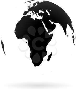 Highly detailed Earth globe symbol, Africa and Middle East. Black on white background.