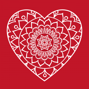 Doodle heart Valentine's Day card. Outline floral design element in a heart shape. Coloring book pattern. Decorative round flower. Love, wedding, engagement concept. Vector illustration.