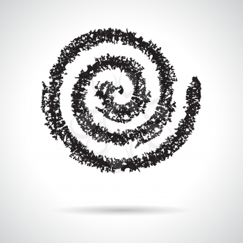 Spiral symbol hand painted crayon. Decorative graphic design element. Concentric curvy shape, swirling swash isolated on white background. Movement, endless time, cycle concept. Vector illustration
